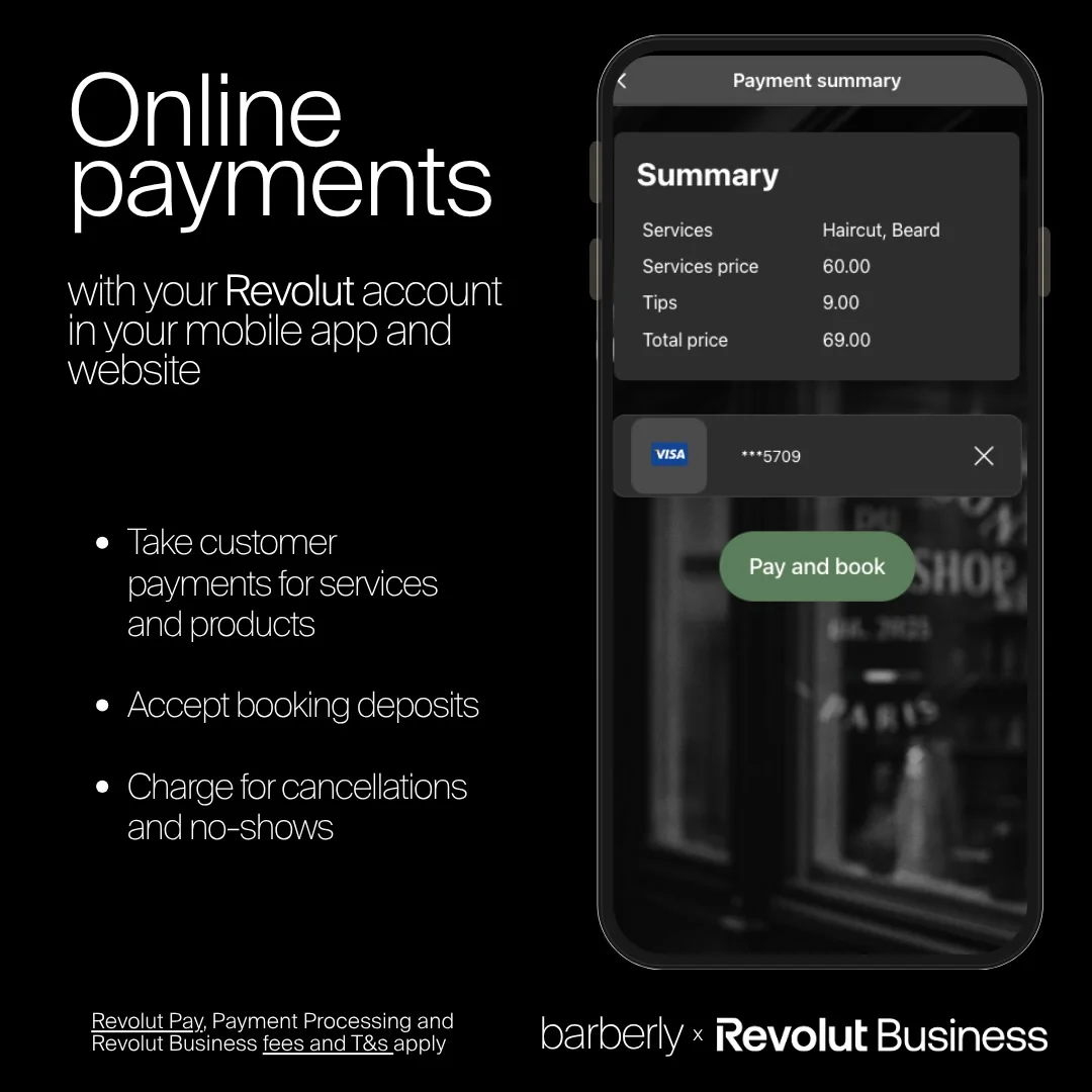 App de reservas de una barbería cobrando con tarjeta a través de Revolut