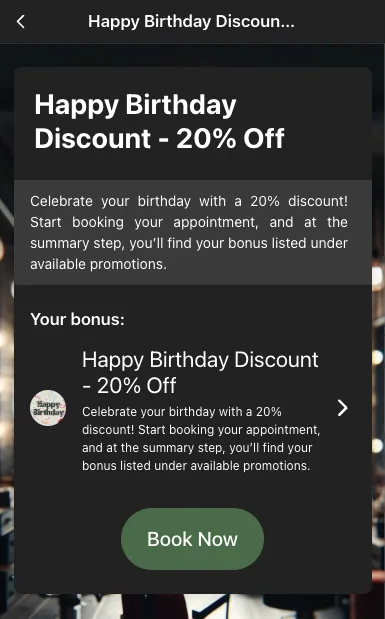 Detalles de la bonificación de cumpleaños